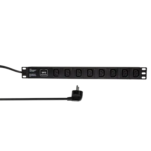 PDU Logilink 1U pentru rack 19 inch PDU8A01, 8 prize IEC, intrare Schuko, max 16 A, protectie supratensiune, 2 m, Negru
