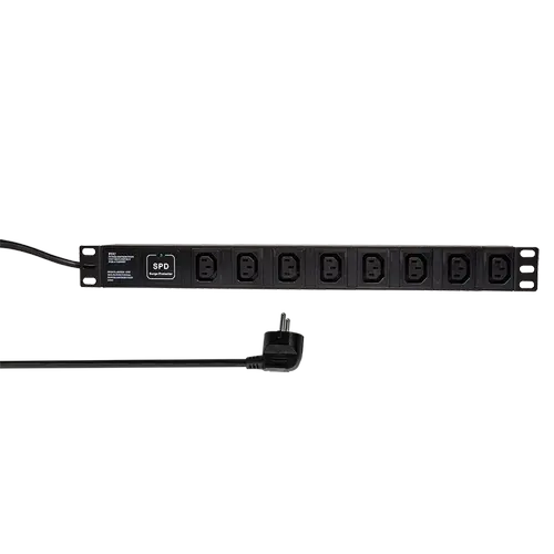 PDU Logilink 1U pentru rack 19 inch PDU8A01, 8 prize IEC, intrare Schuko, max 16 A, protectie supratensiune, 2 m, Negru