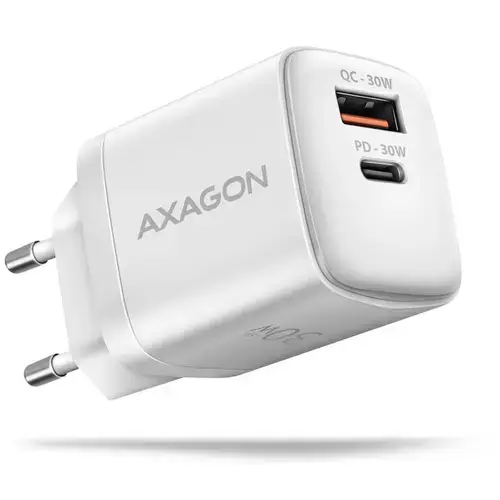 Incarcator retea AXAGON ACU-PQ30W, PD 3.0, QC 4+, 1x USB-C, 1x USB-A, 30 W (Alb)
