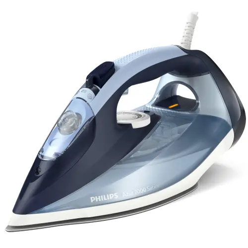 Fier de calcat Philips Azur DST7020/20, 2800W, Debit de abur continuu de 50g/min, Jet de abur de 250 g, Talpa SteamGlide Plus, Rezervor de 300ml, Sistem de curatare automata cu rezervor integrat pentru calcar (Albastru)