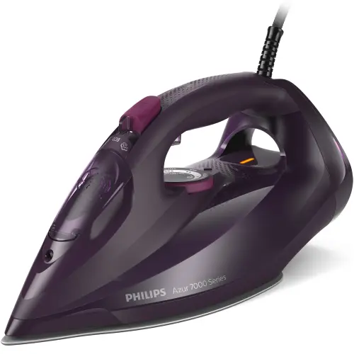 Fier de calcat Philips Azur DST7061/30, 3000W, Debit de abur de 55g/min, Jet de abur de 250 g, Talpa SteamGlide Elite, Rezervor de 300ml, Sistem de curatare automata cu rezervor integrat pentru calcar, Oprire automata de siguranta (Mov)