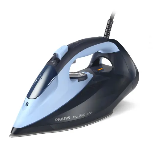 Fier de calcat Philips Azur DST7041/20, 2800W, Debit de abur continuu de 50g/min, Jet de abur de 250 g, Talpa SteamGlide Elite, Rezervor de 300ml, Sistem de curatare automata cu rezervor integrat pentru calcar, Oprire automata de siguranta (Albastru)