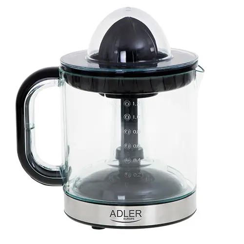 Storcator de citrice Adler AD 4012, 60 W, 1.2 L, Doua conuri, Functie de pornire/oprire automata (Negru/Transparent)