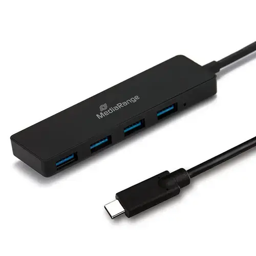 Hub USB MediaRange MRCS508, USB Type-C la 4x USB 3.0 (Negru)