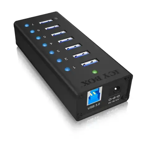 Hub USB Raidsonic, 7x USB 3.0, din aluminiu, IB-AC618 (Negru)