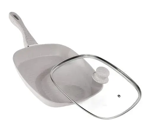 Tigaie grill din aluminiu cu capac Heinner Mozaik tHR-BET-GRILL28, 28cm (Bej)