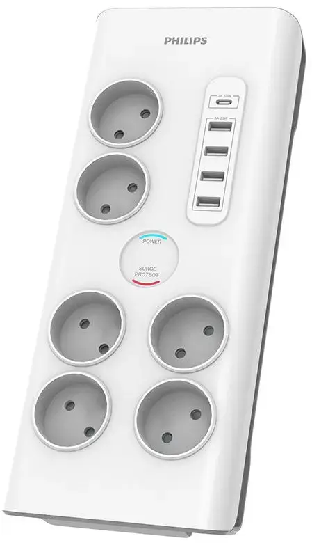 Prelungitor Philips SPN7060WA, 6 prize, USB (Alb)