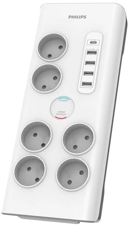 Prelungitor Philips SPN7060WA, 6 prize, USB (Alb)