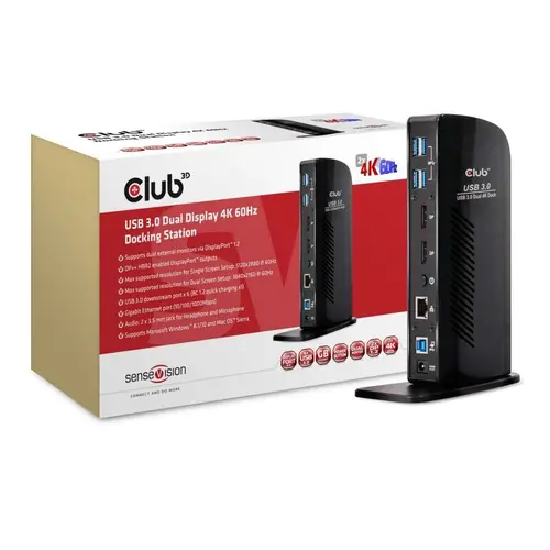 Statie docking Club3D SenseVision, USB 3.0, Dual Display, 4K, 60Hz (Negru)