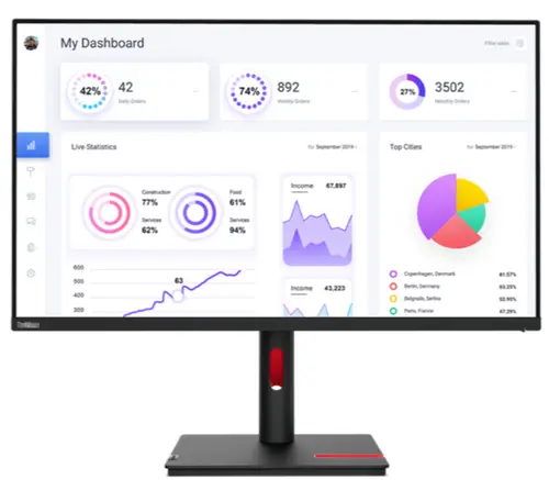 Monitor IPS LED Lenovo 31.5inch ThinkVision T32p-30, Ultra HD (3840 x 2160), HDMI, DisplayPort, Pivot (Negru/Rosu)