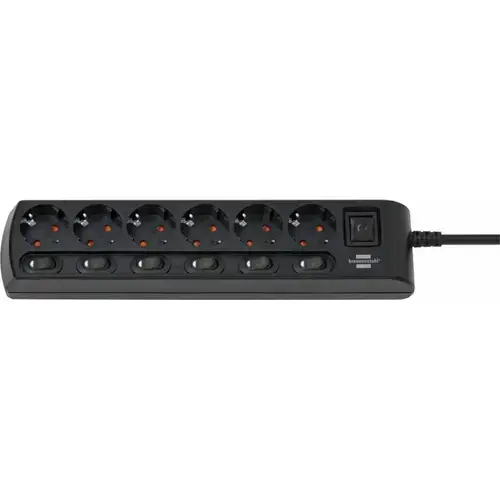 Prelungitor Brennenstuhl 1153110116, 6 prize, 2m, 7 x on/off (Negru)