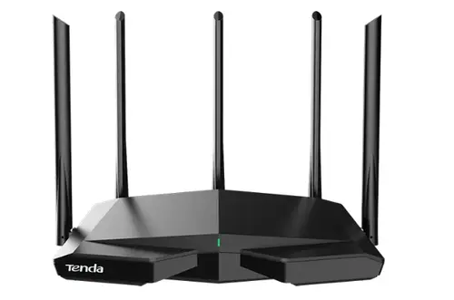 Router Wireless Tenda RX27 Pro, Wi-Fi 6E, Tri-Band, AX5700, 5 antene externe, 4 porturi (Negru)