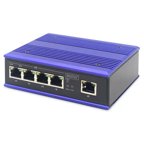 Switch DIGITUS, 4 porturi RJ45 Gigabit / 1 uplink (Albastru/Negru)