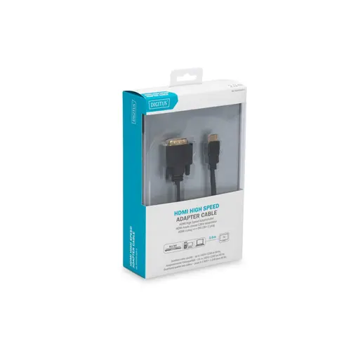 Cablu  Digitus DB-330300-020-S, HDMI - DVI, 2m, Negru