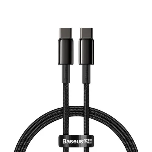 Cablu de date Baseus Tungsten Gold CATWJ-A01, 2 x USB Type-C, Power Delivery 100 W, 2m (Negru)
