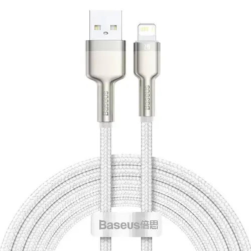 Cablu alimentare si date Baseus, Cafule Metal, Fast Charging, USB - Lightning 2.4A braided 2m, Alb