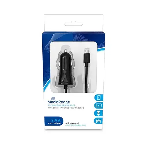 Incarcator auto MediaRange, Micro USB, 1 m, Negru