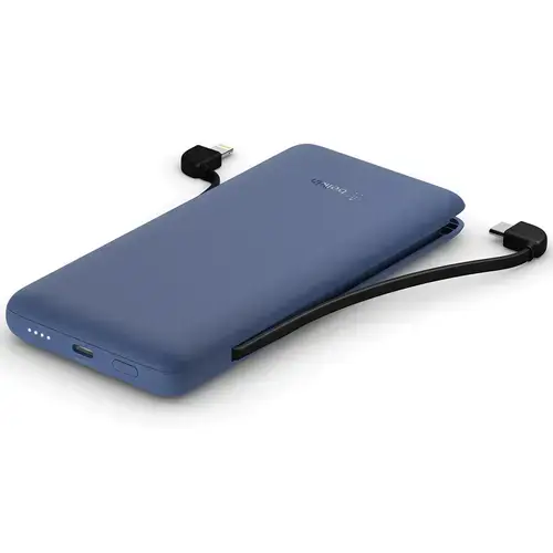Acumulator Extern Belkin Boost Charge PLUS, 10000 mAh, USB-C, Lightning, cu cabluri integrate (Albastru)