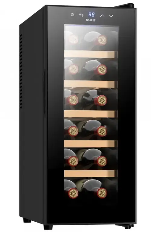 Vitrina de vinuri Samus SRV38LM12, 33 L, Capacitate 12 sticle, Clasa F (Negru)