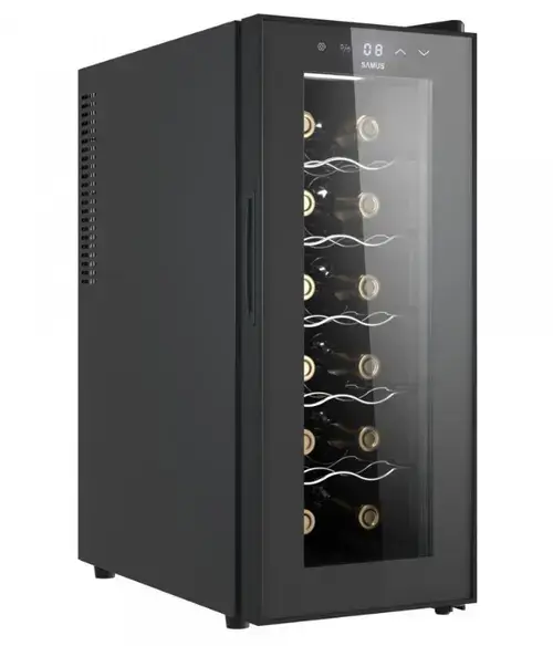 Vitrina de vinuri Samus SRV38CR12, 33 L, Capacitate 12 sticle, Clasa F (Negru)