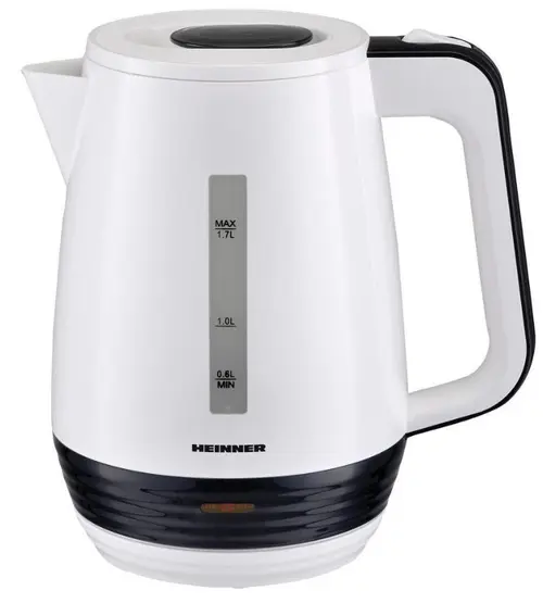 Fierbator Heinner HEK-17WH, 1.7 L, element incalzire inox, oprire automata, plastic (Negru/Alb)