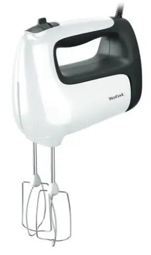 Mixer de mana TEFAL Prep'Mix HT461138, 500 W, 5 viteze, Functie Turbo, 2 Accesorii pentru aluat, 2 Teluri, Picior pasator (Alb/Negru)