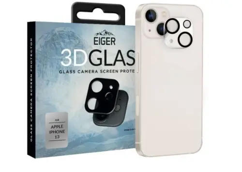 Folie Protectie Sticla Camera 3D Glass Eiger EGSP00778 pentru Apple iPhone 13 / 13 Pro (Transparent/Negru)