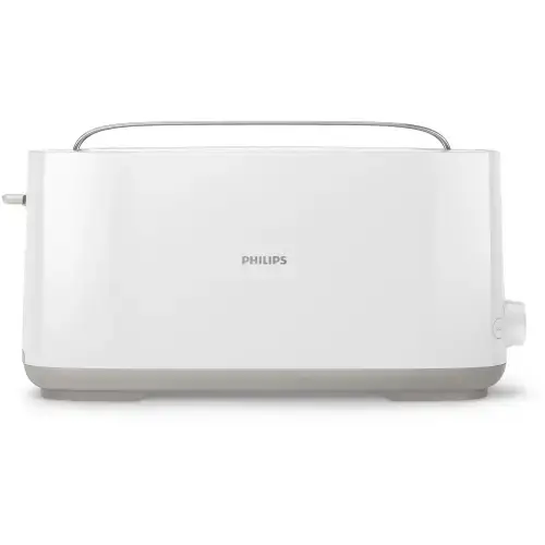 Prajitor de paine Philips HD2590/00, Plastic, Fantă lungă, încălzitor de chifle, Alb
