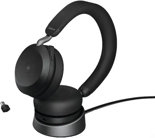 Casti Wireless Jabra Evolve2 75 MS Stereo, USB Type-C, Microfon, Stand (Negru)