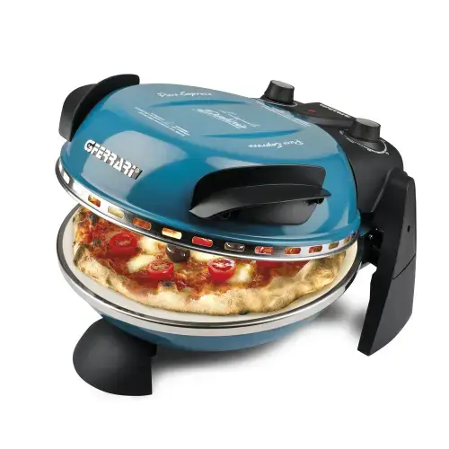 Cuptor pizza G3Ferrari Delizia Albastru special cu suprafata de coacere din piatra refractara, termoregulator pana la 390° C si timer cu atentionare sonora