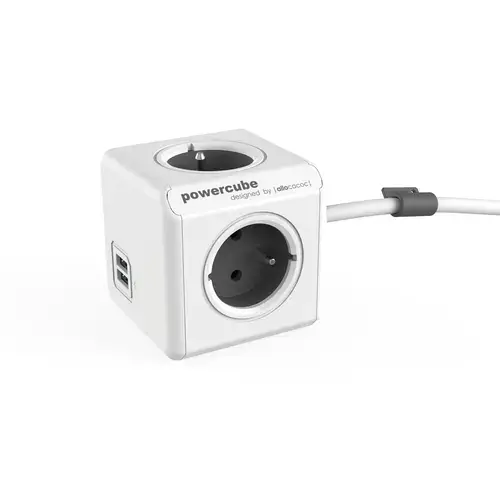 Prelungitor cu USB Allocacoc PowerCube Extended USB 1.5 m sloturi, Gri