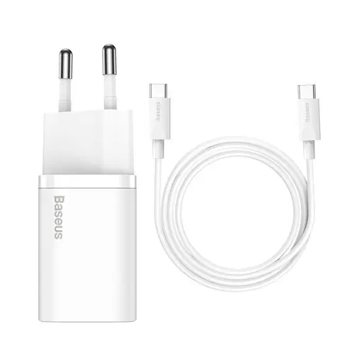 Incarcator Retea Baseus Super Si, 25W, USB Type-C cu cablu de 1 m (Alb)