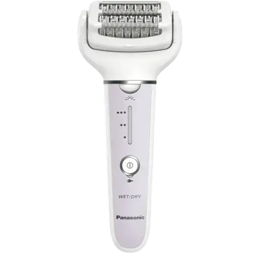 Epilator Panasonic ES-EY30-V503, Wet & Dry, Cordless, 2discuri & 60 pensete, Senzor presiune, Discuri duble, Cap flexibil si pivotant la 90°, 3 viteze (Alb/Mov)