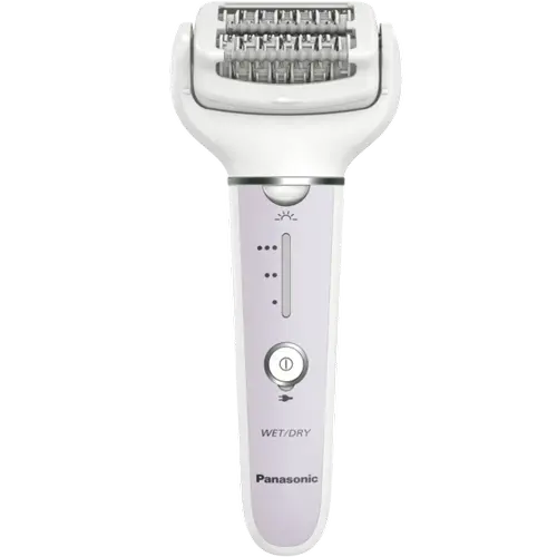 Epilator Panasonic ES-EY30-V503, Wet & Dry, Cordless, 2discuri & 60 pensete, Senzor presiune, Discuri duble, Cap flexibil si pivotant la 90°, 3 viteze (Alb/Mov)
