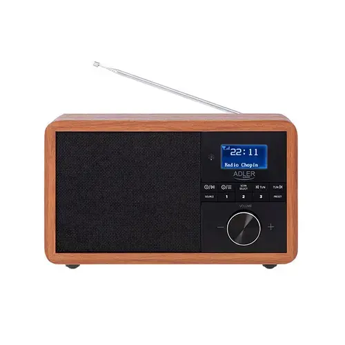 Radio cu ceas Adler, Bluetooth, Lemn, Maro/Negru