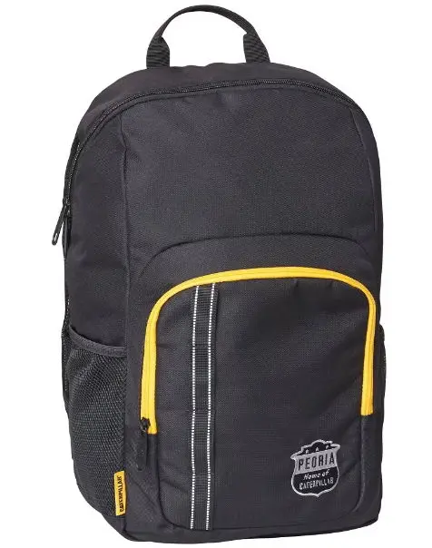 Ghiozdan scoala CATERPILLAR Mochilas Rpet Peoria, material 600D poliester, 25L (Negru/Galben)