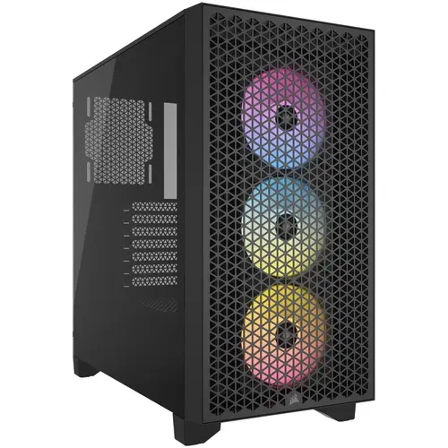 Carcasa Corsair 3000D RGB Mid-Tower, ATX, fara sursa, 3 ventilatoare AR120 RGB Series incluse (Negru)
