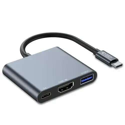 HUB USB Tech-Protect V1 aluminiu 3-in-1, USB Type-C - 1x USB 3.0, 1x USB Type-C, 1x HDMI (Gri)