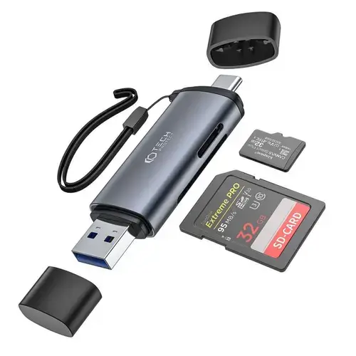Card reader TECH-PROTECT UltraBoost, micro SD / SD, conectori USB si USB-C, 5Gbps (Gri)