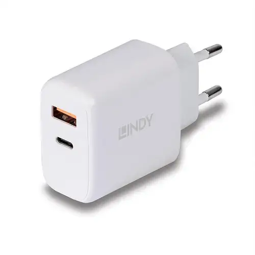Incarcator retea Lindy USB A & C, 30W, 1x  USB Type A, 1 x  USB Type C 3A (Alb)