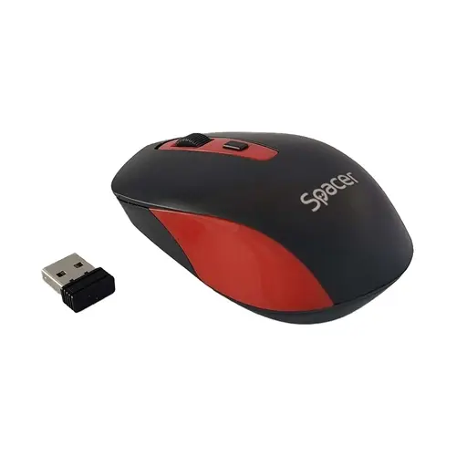 Mouse Spacer SPMO-WS01-BKRD, PC sau NB, wireless, 2.4GHz, optic, 1600 dpi, butoane/scroll 4/1 (Negru/Rosu)