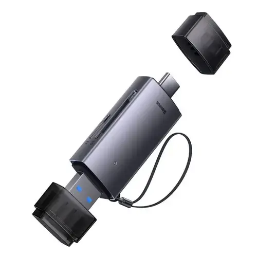 Adaptor pentru cititor de carduri de memorie MicroSD/SD TF, Baseus, 2 TB, USB 3.0/USB C, Negru/Gri