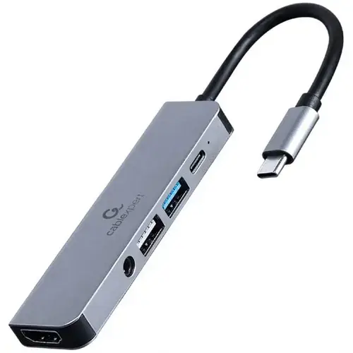 Docking station Gembird 5-in-1, USB-C x 1, USB-A 3.1 x 1, USB-A 2.0 x 1, HDMI x 1, PD 87 W, audio, Argintiu, A-CM-COMBO5-02