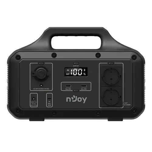 Statie de alimentare tip Power Station, nJoy Power Base 600,511 Wh cu baterie Li-ion NCM, adaptor priza AC, priza auto DC, USB tip C, compatibil panou solar, Bluetooth