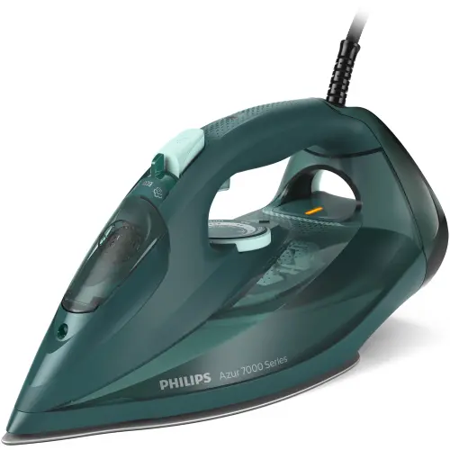 Fier de calcat Philips Azur DST7050/70, 2800 W, Debit de abur continuu de 50g/min si jet de abur de 250 g, Talpa SteamGlide Elite, Rezervor de 300 ml, Sistem de curatare automata cu rezervor integrat pentru calcar, Oprire automata de siguranta (Verde)