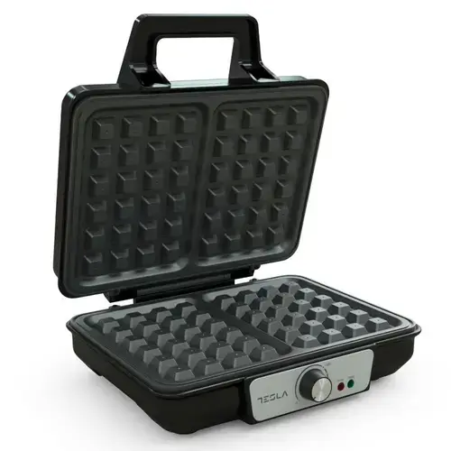 Aparat pentru vafe / gofre Tesla WM200BX, 1000W, Dubla, Placi antiadere, 140 - 220C (Argintiu/Negru)