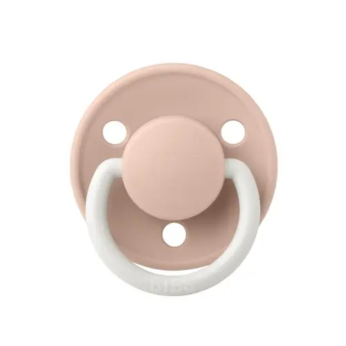 Suzeta fosforescenta De Lux Glow Latex, tetina rotunda, 6 luni + Blush, BIBS