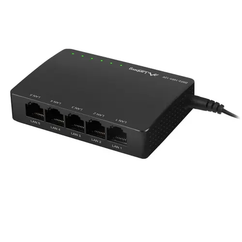 Switch Gigabit Lanberg 42416, cu 5 porturi Gigabit Ethernet RJ-45 10/100/1000 Mbps, 12V, racire pasiva (Negru)