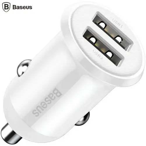 Incarcator auto Baseus Grain Pro, 2x USB, 4.8A (Alb)