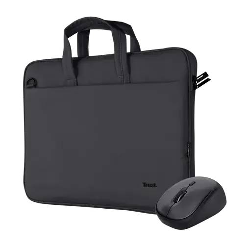 Geanta laptop Trust Bologna Eco, 16 inch (40cm), greutate 430 grame + Mouse Trust wireless, USB